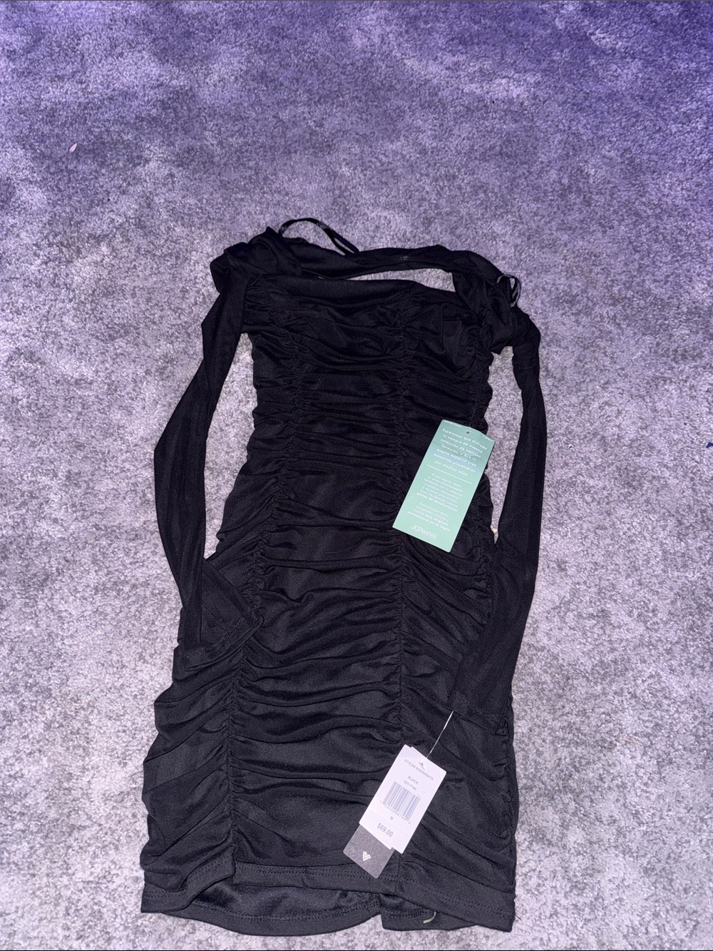 jcpenney Black Ruched Mini Dress with Long Sleeves
